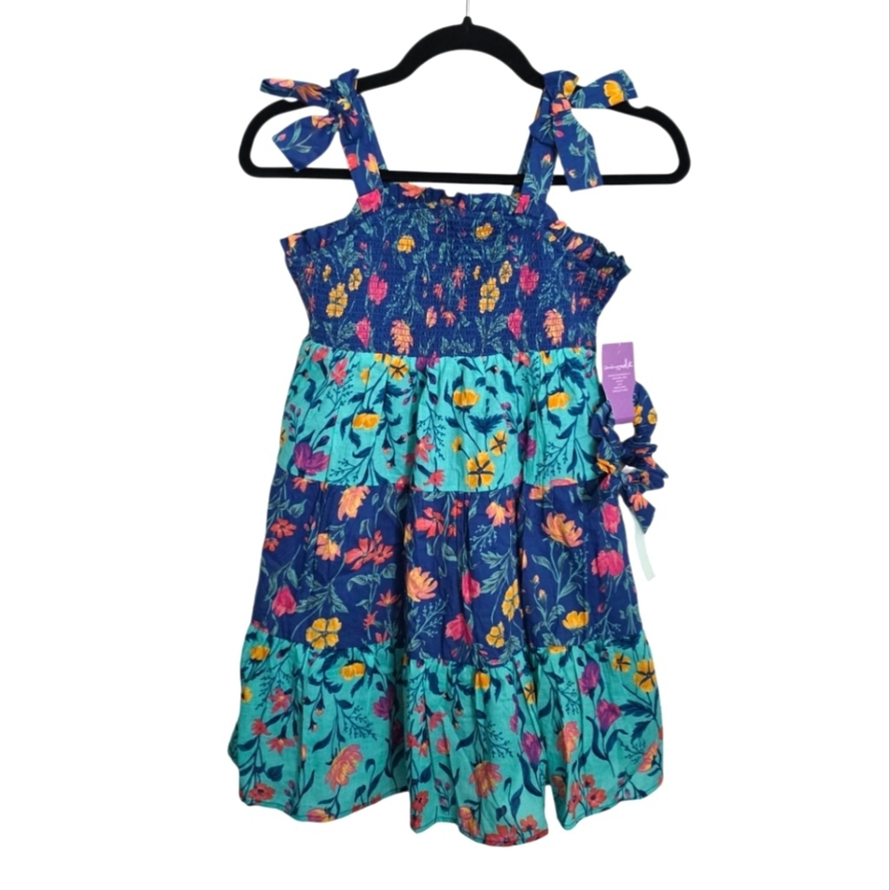 Shrinking Violet Girls Size 8 Blue Pink Floral Cotton Dress